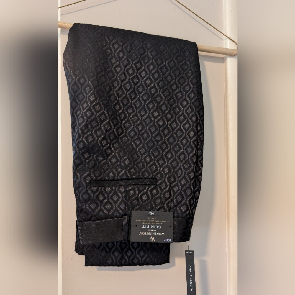 Black Geometric Slim Fit Ankle Length Dress Pants